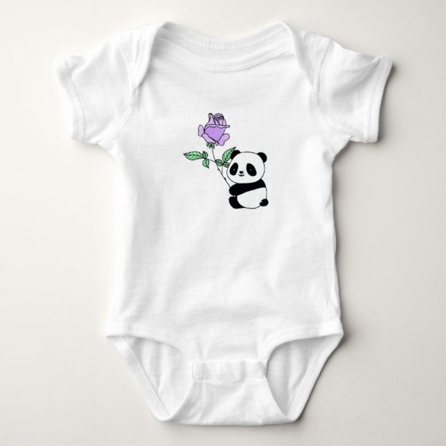 Body Panda au nom personnalisé avec rose violette (Devant)