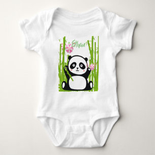 Body Panda heureux avec bambou et fleurs de cerisiers
