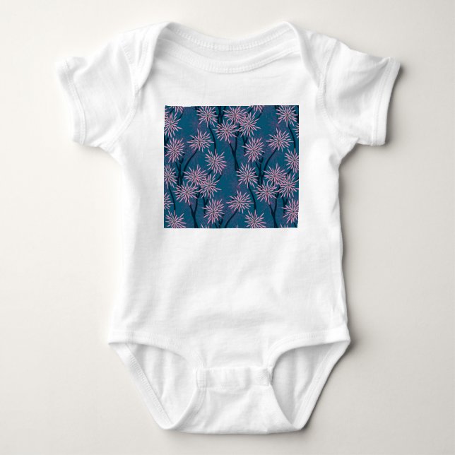 Body Papier peint floral : bleu marine asiatique, rose. (Devant)