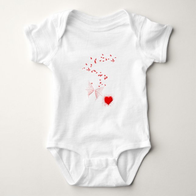 Body Papillon et Coeur aux oiseaux rouges (Devant)