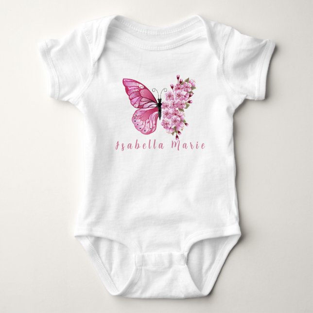 Body Papillon rose personnalisé nom mignon moderne  (Devant)
