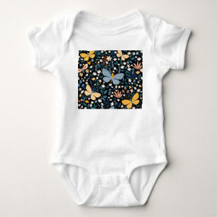 Body Papillons Floral : Dessin Main Sans Couture.