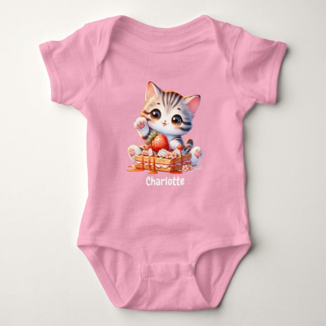Body Pastel Pink Cute Kitten Cat with Dessert Waffles (Devant)
