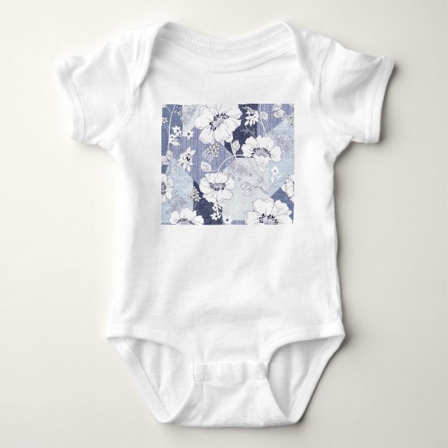 Body Patchwork de fleur de denim, motif sans soudure. (Devant)