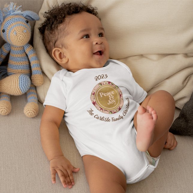 Body Peace & Joy Pink Gold Nom de famille Noël (Peace & Joy Pink Gold Family Name Christmas Baby Bodysuit)