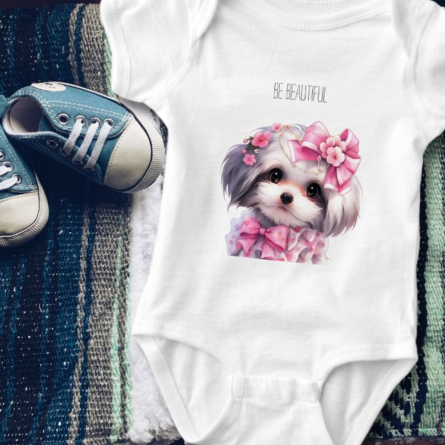 Body Peinture aquarelle personnalisée chiot Havanais mi (Cute Havanese puppy nursery art Baby Bodysuit  - Adorable Dog Accessories for Baby Girl's Room
)