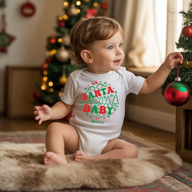 Body Père Noël Baby Personnalisé Retro Christmas (Santa Baby Personalized Retro Christmas Baby Bodysuit)