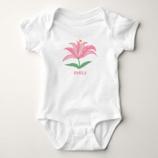 Body Personalized name pink lily flower baby bodysuit