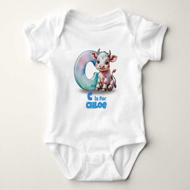 Body personnalisé pour bébé – C comme Vache (Devant)