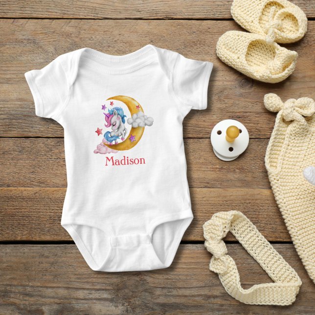 Body Personnaliser mignon fille Unicorn Lune nuages ros (Personalized Monogrammed Unicorn Moon Clouds Baby girl baby body suit. Baby Shower gift, new baby )