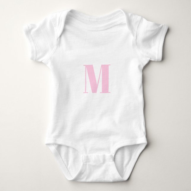 Body Personnaliser monogramme initial rose clair blanc (Devant)
