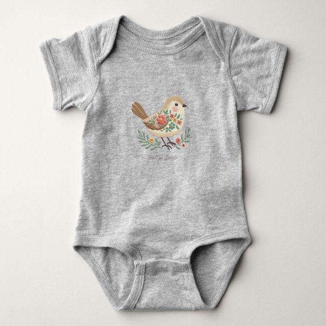 Body Petit Oiseau Broderie Florale Or Bodysuit Bébé (Devant)
