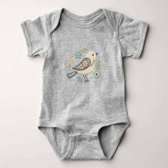 Body Petit Oiseau Vert Floral Baby Bodysuit (Devant)