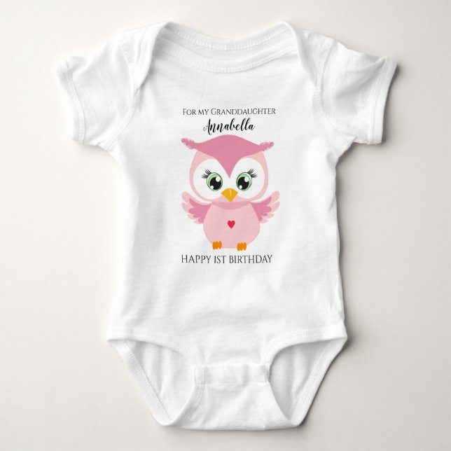 Body Petite-fille Premier Anniversaire Mignon Hibou Ros (Devant)