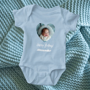 Body Photo cœur nom anniversaire bleu garçon