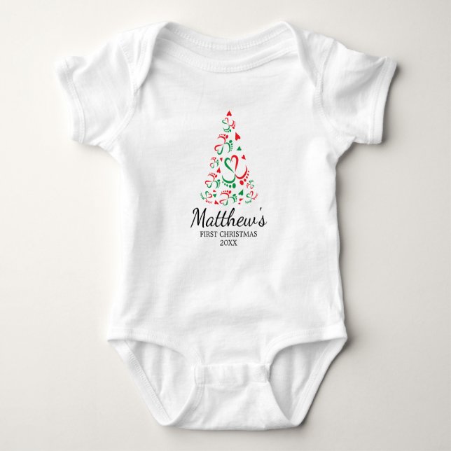 Body Pieds de bébé formant arbre de Noël, premier Noël (Devant)