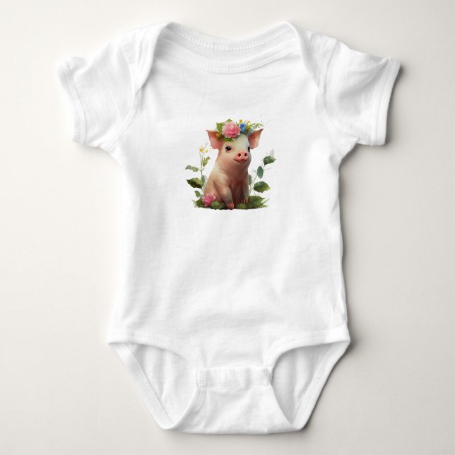 Body Piglet adorable avec couronne de fleurs (Devant)