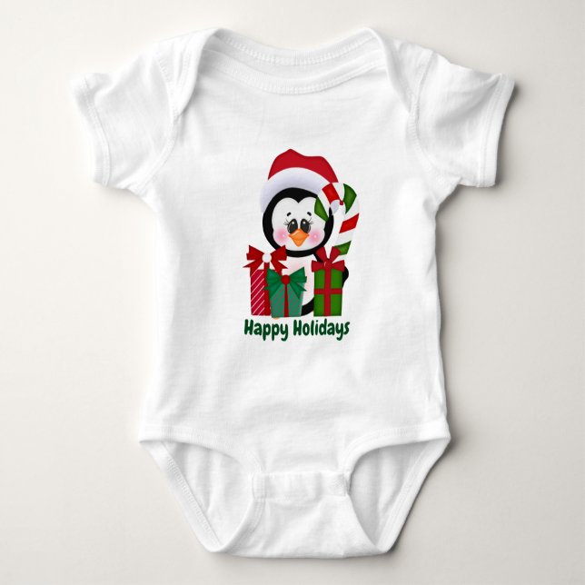 Body Pingouin de Noël festif ajouter texte bébé unisex (Devant)