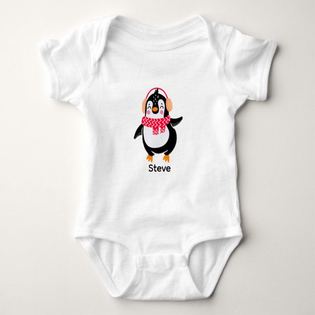 Body Pingouin de Noël Jolly en écharpe avec des bouffée (Devant)
