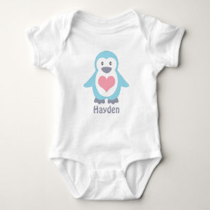 Body Pingouin mignon et Coeur rose Personnalisé