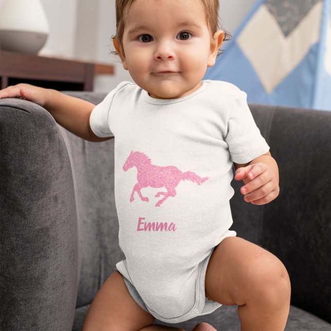 Body Pink Glitter Horse Little Girl First Name Animal (Créateur téléchargé)