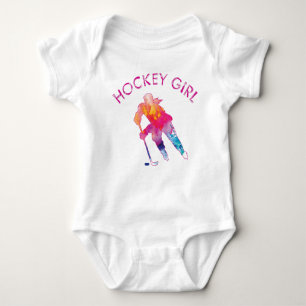 Body Pink Hockey Girl Aquarelle Baby Bodysuit