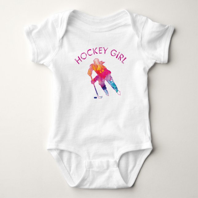 Body Pink Hockey Girl Aquarelle Baby Bodysuit (Devant)