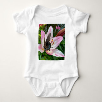 Body Pink White Tiger Lilly Flower Blue Butfly Nom