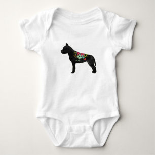 Body Pitbull Chien race Boho Floral Silhouette