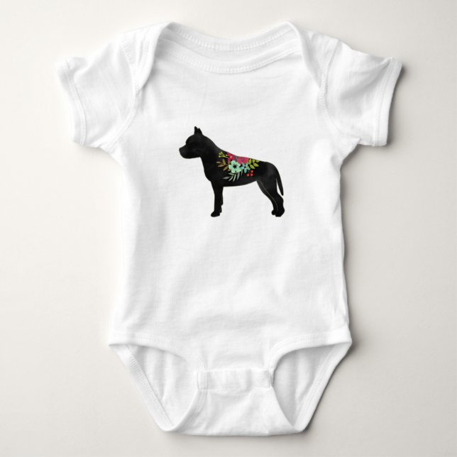 Body Pitbull Chien race Boho Floral Silhouette (Devant)