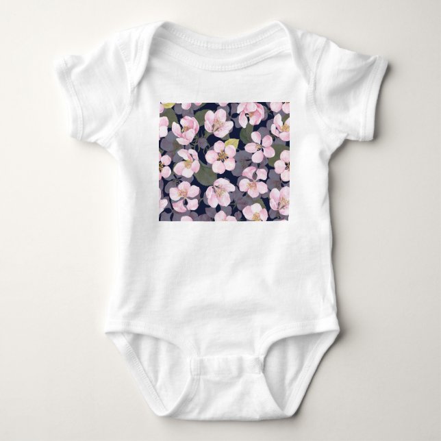 Body Pomme en fleurs : Aquarelle bleu foncé (Devant)