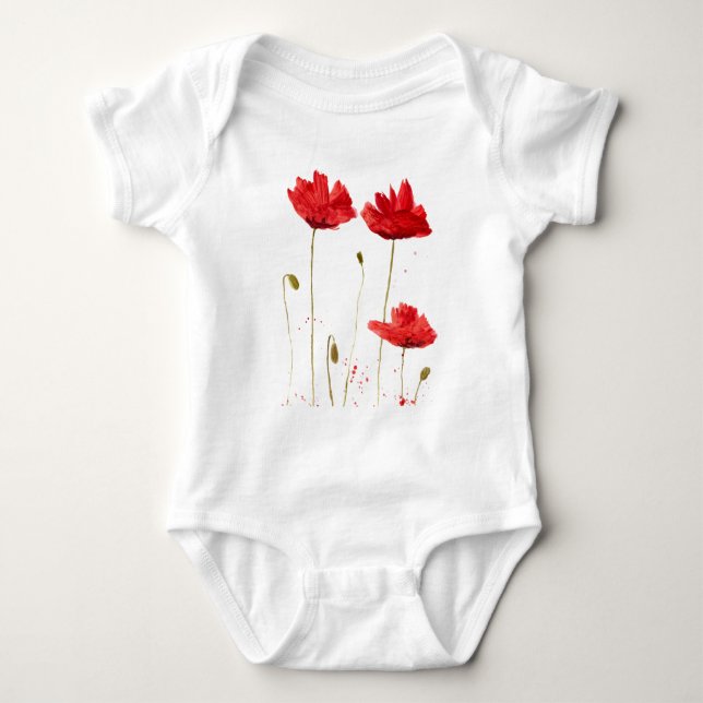 Body Populations rouge floral aquarelle été bébé bodysu (Devant)