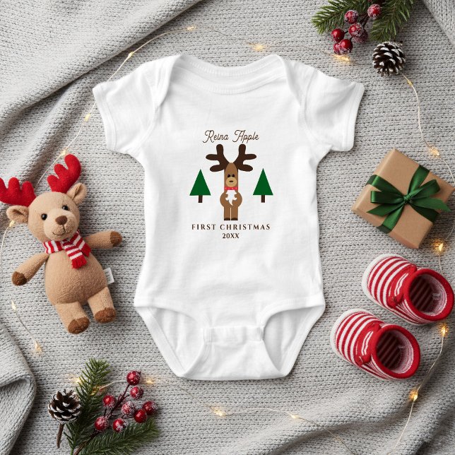 Body pour bébé avec le nom de renne pour le premie (A cute First Christmas Reindeer Baby Bodysuit with space for a name and year)