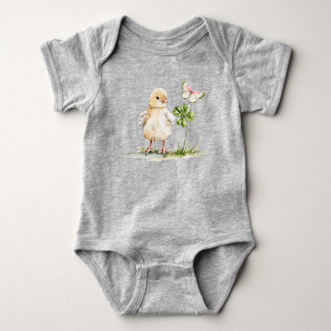 Body Poussin à l'aquarelle avec trèfle à quatre feuille (Devant)