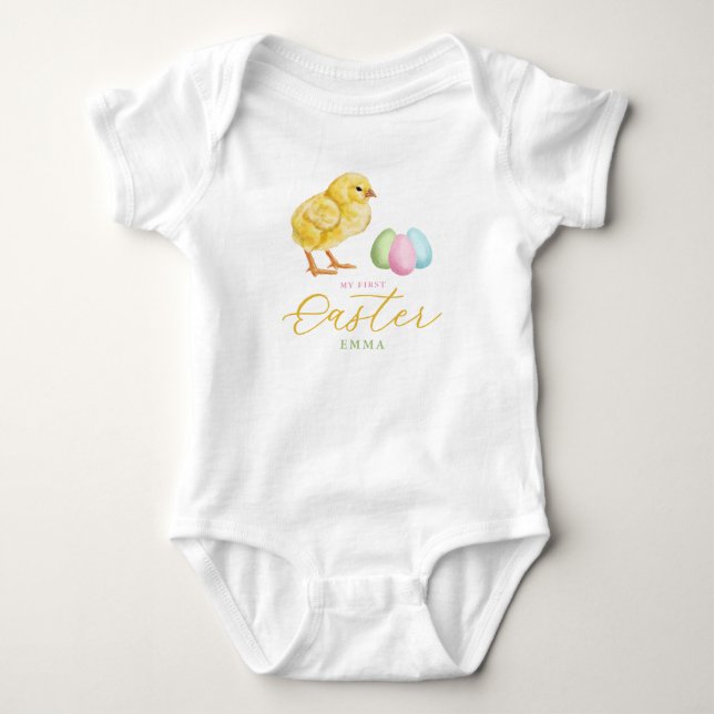 Body Poussin et œufs pastel avec le nom de bébé pour so (Devant)
