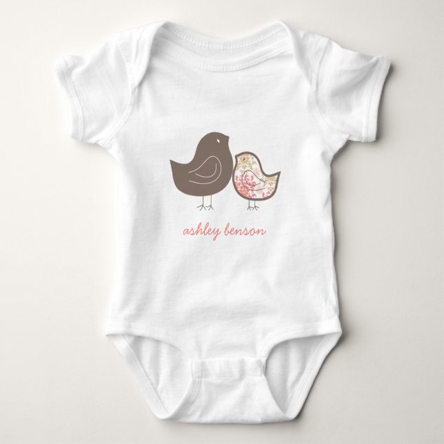 Body Poussin pastel rose fantaisiste damassé, chic bébé (Devant)