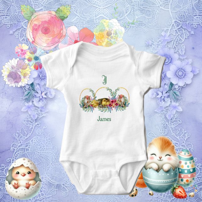 Body Poussins funky Bunny de Pâques Monogramme floral s (Funky Chicks Easter Bunny Floral Monogram Custom Baby Bodysuit)