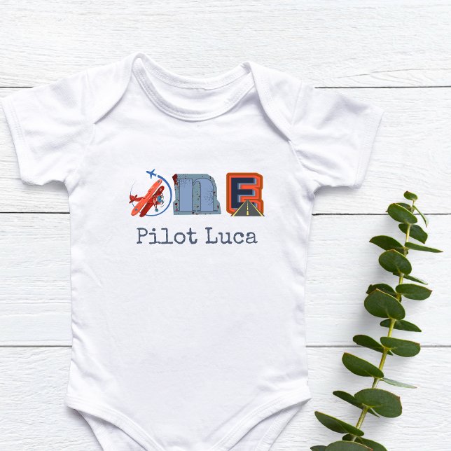 Body Premier anniversaire du pilote personnalisé (Personalized Pilot "Aeroplan" First Birthday Baby Bodysuit)