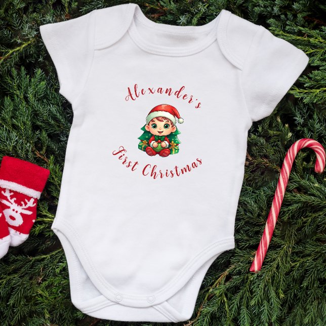 Body Premier bébé garçon elfe de Noël personnalisé (Créateur téléchargé)