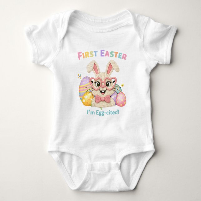 Body Premier lapin surexcité de Pâques de bébé mignon (Devant)