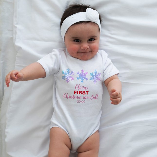 Body Premier Noël Chute de neige Personnalisé Nom Année (First Christmas Snowfall Custom Name Year Girl Baby Bodysuit)