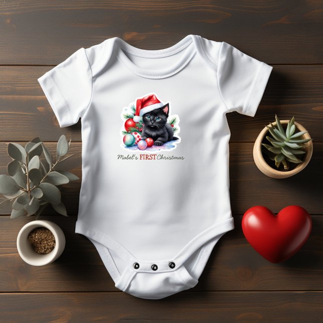 Body Premier Noël de bébé Chaton noir Chapeau de Père N (Créateur téléchargé)