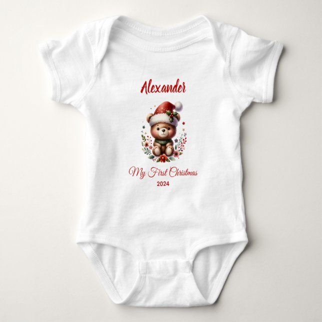 Body Premier Noël de bébé ours mignon personnalisé (Devant)