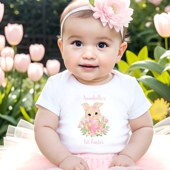 Body Premier nom personnalisé de Pâques Fille Oeuf lapi (First Easter Personalized Name Girl Pink Bunny Egg Baby Bodysuit)
