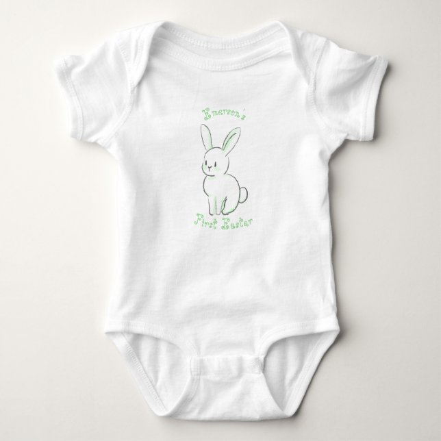 Body Premier Pâques de bébé avec lapin vert assis migno (Devant)