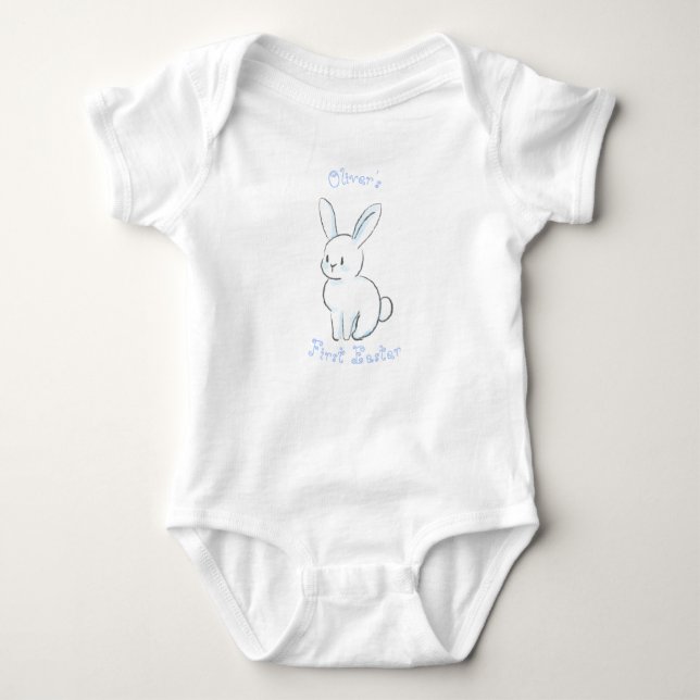 Body Premier Pâques de bébé avec un joli lapin bleu ass (Devant)