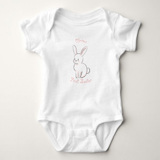 Body Premier Pâques de bébé avec un lapin rose mignon a (Devant)