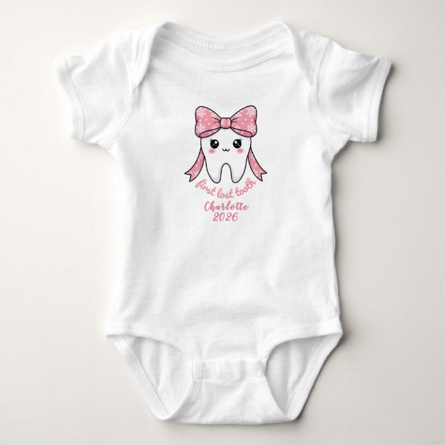 Body Première Dent de Bébé Ruban Rose Kawaii (Devant)