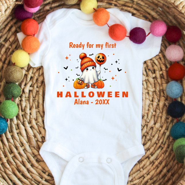 Body Prêt Pour Mon Premier HALLOWEEN Ghost (Personalize your baby's bodysuit to capture the Halloween spirit on their first Halloween. Buy now!)