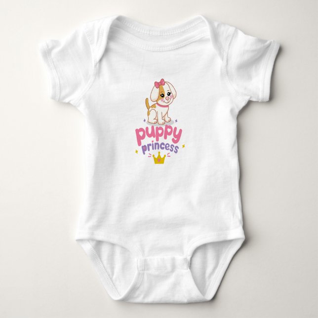 Body Princesse Chiot Fille Mignonne Chien Rose Nœud Cou (Devant)